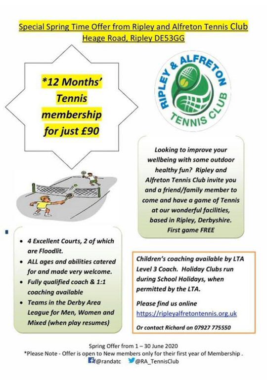 Ripley and Alfreton Tennis Club - New Member Offer