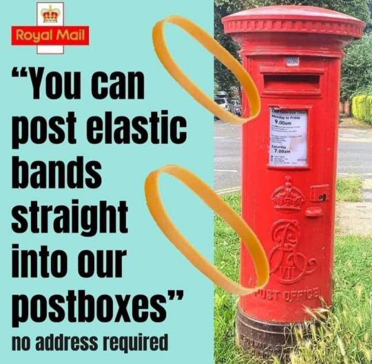 Get searching for those elastic bands in your home and workplace!  Great idea by Royal Mail!