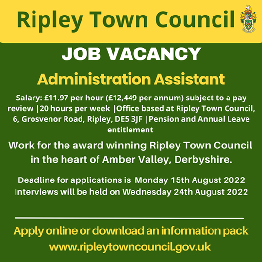 Administration Assistant Job Vacancy at Ripley Town Council