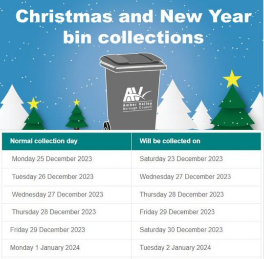 Amber Valley Christmas and New Year bin collections