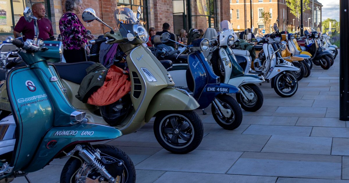Fleet of classic scooters go on display across Derby's Cathedral Quarter